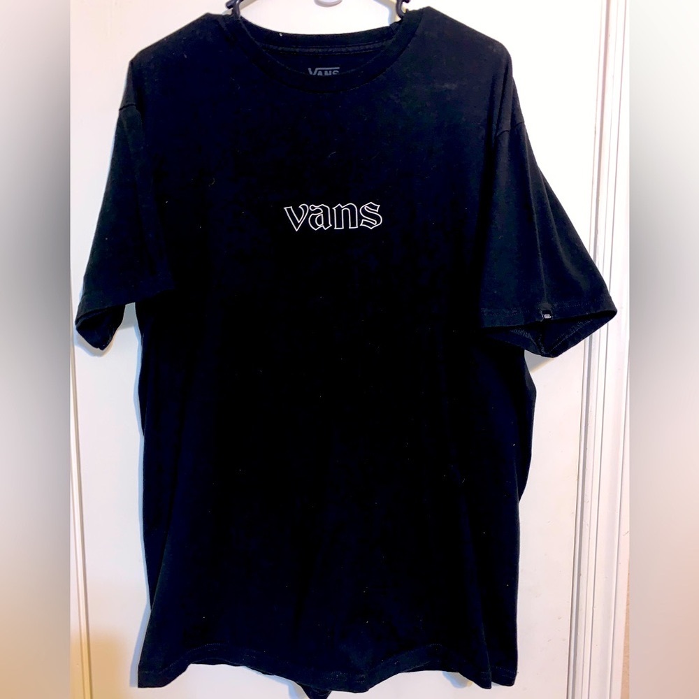 VANS Short Sleeved Tee T-Shirt Gold V A N S White Skull Flames on Back of Shirt